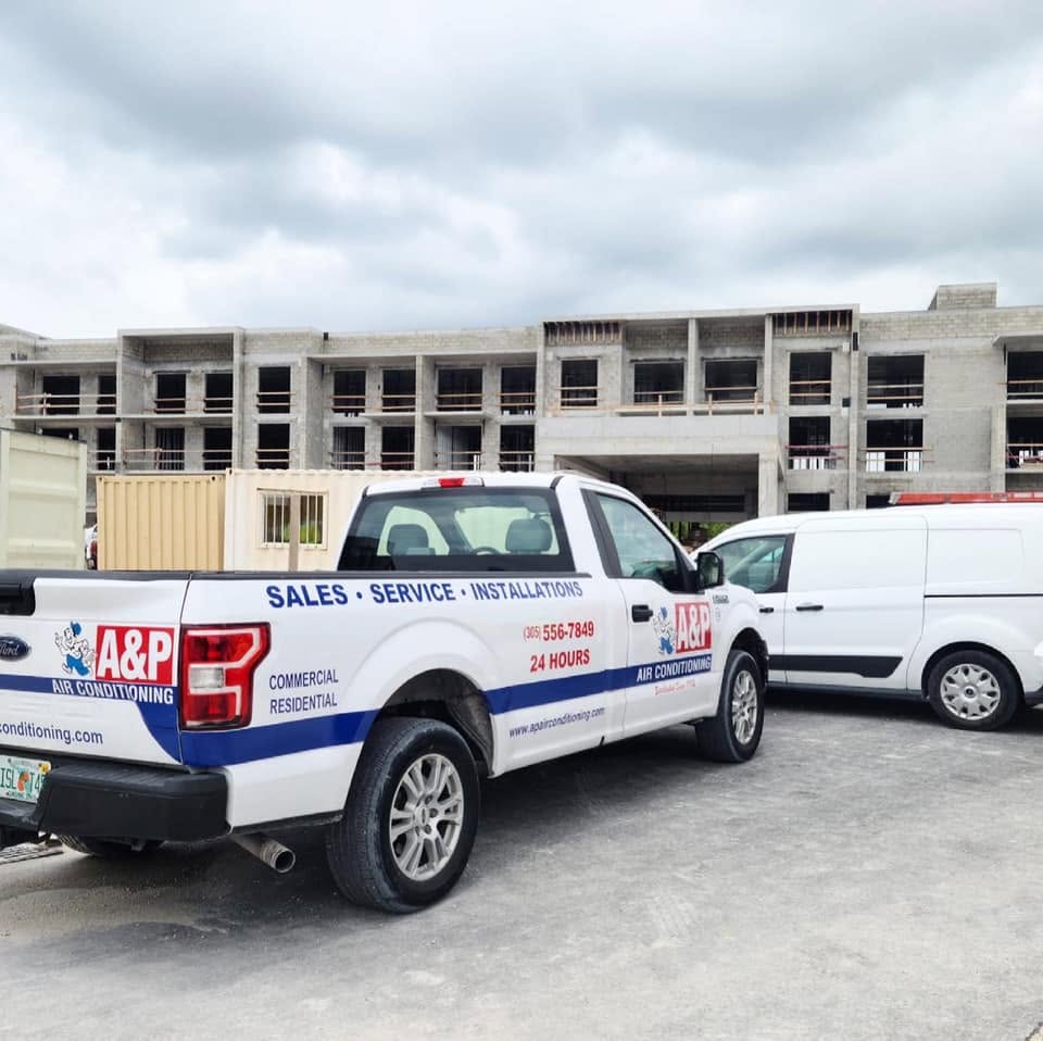 A&P Air Conditioning truck at a South Florida construction site